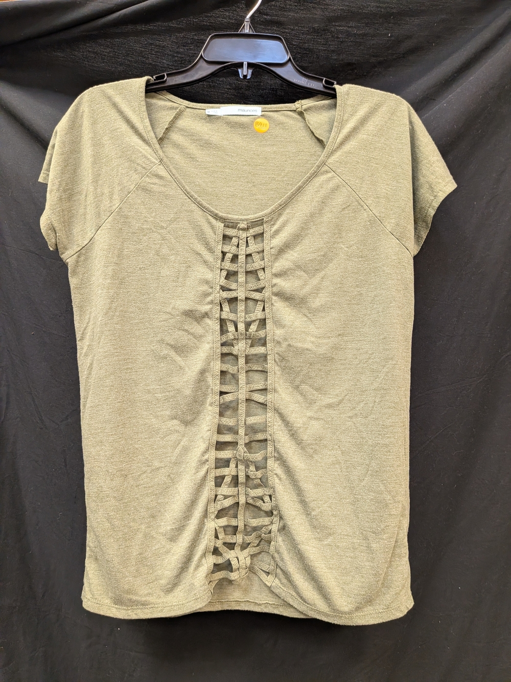 Maurices Olive Green Short Sleeve Top with Front Lattice Detail